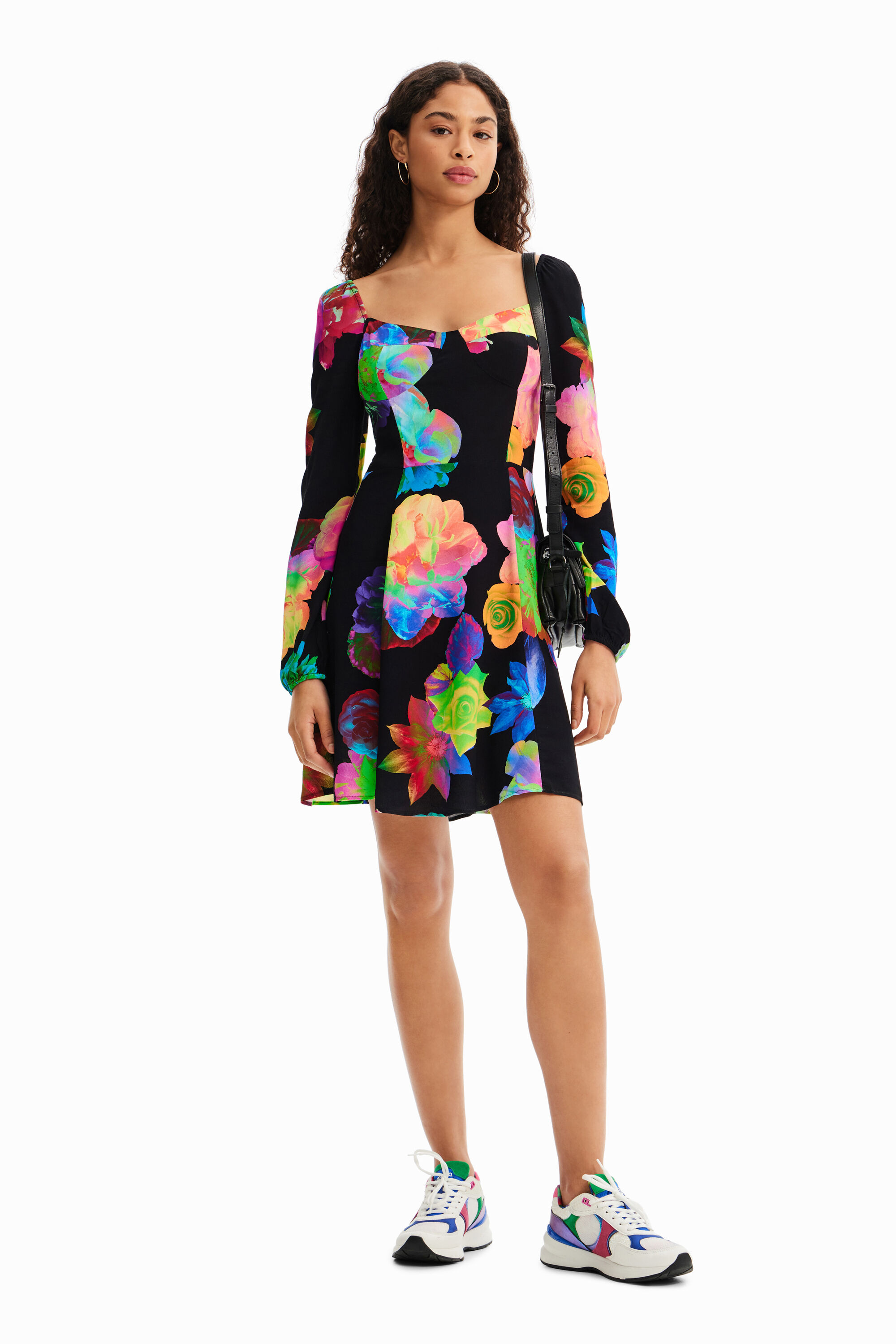 Robe courte évasée fleurs