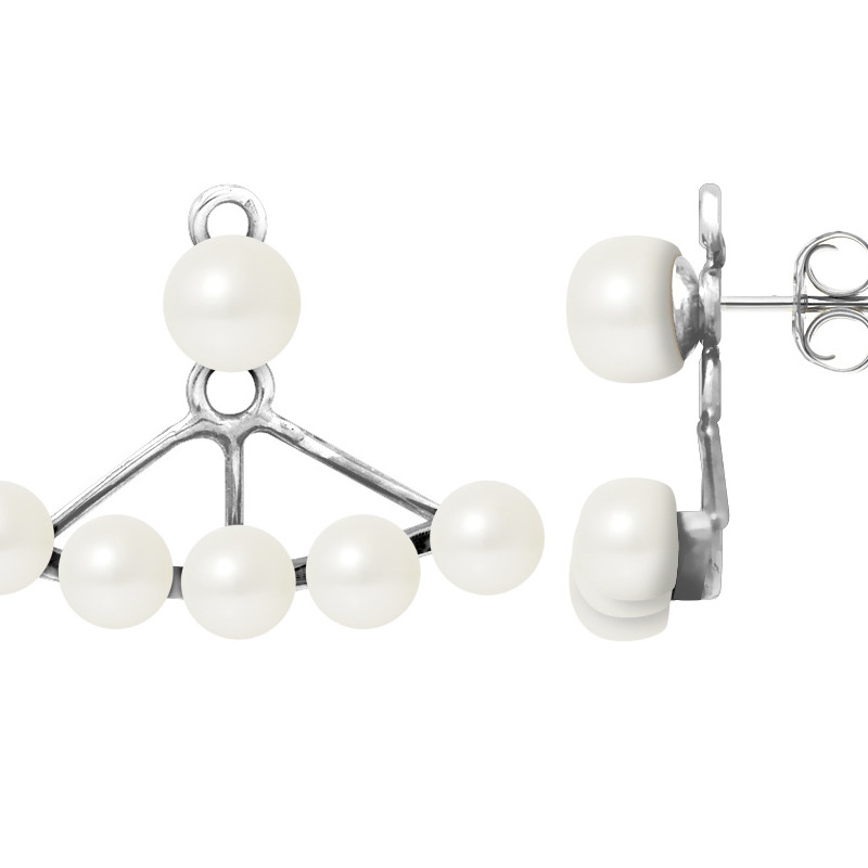 Boucles d'Oreilles en Argent et 6 Perles de culture Blanches
