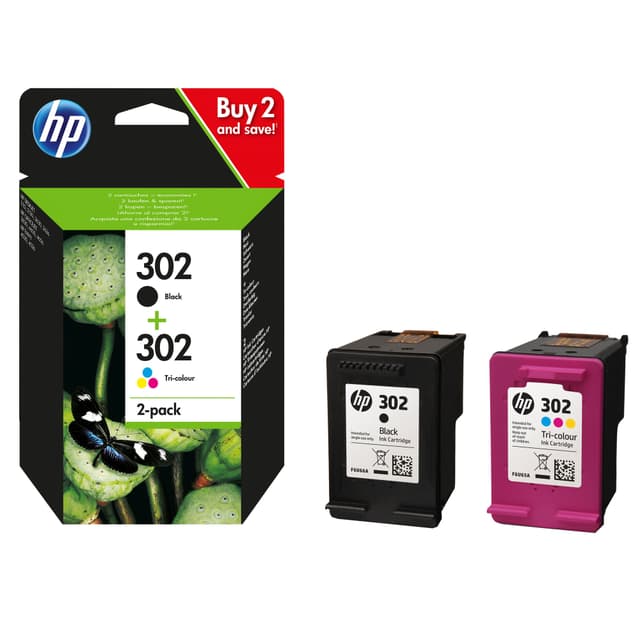 HP blækpatroner 302 2-pak Cyan Magenta Gul Sort