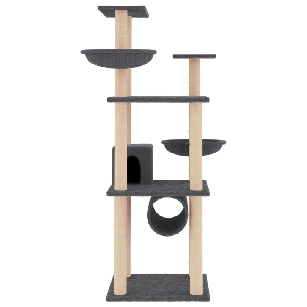 Arranhador para gatos vidaXL com hastes de sisal cinza escuro, 141 cm