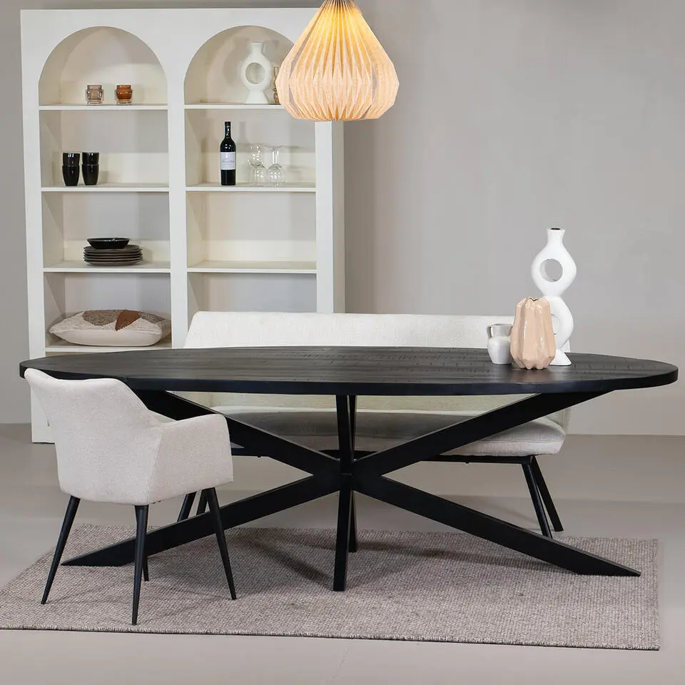 Eettafel Ovaal 240cm - Mangohout Zwart - Matrix-Poot - Mansour
