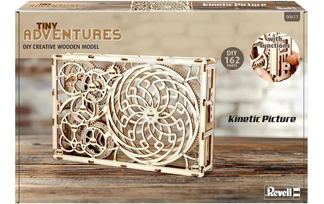 Tiny Adventures – Kinetic Picture HolzbausatzKinetisches Bild mit beweglichen Elementen, angetrieben von Gummimotor