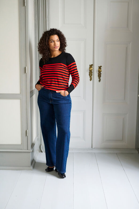 Kaffe Curve KCkanna Flora Flared Jeans Washed blue denim