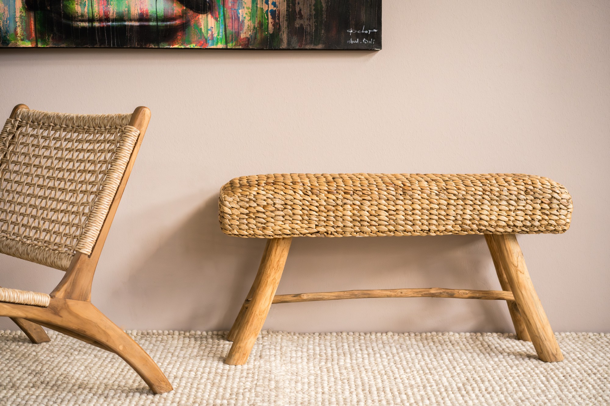 Bank 'Bumipul', aus Teak und Wasserhyazinthe, B 95 cm, H 49 cm, L 35 cm von fischer's lagerhaus