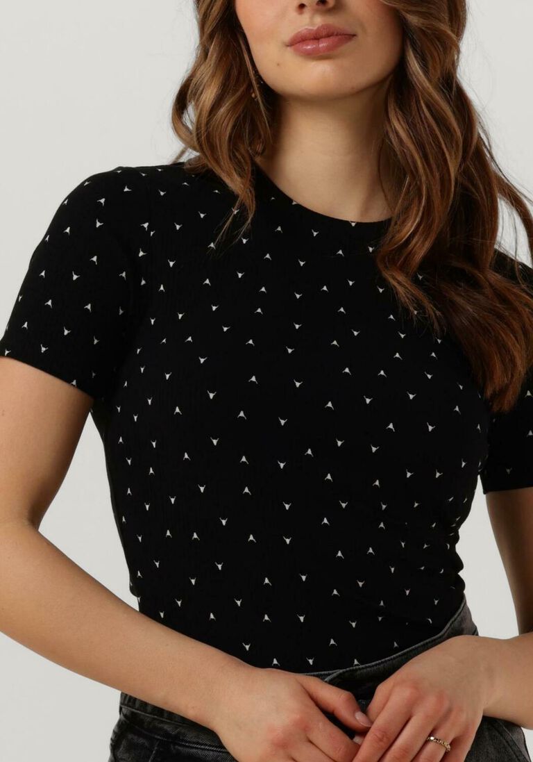 ALIX THE LABEL zwarte alix the label t-shirt ladies knitted reib bull t-shirt