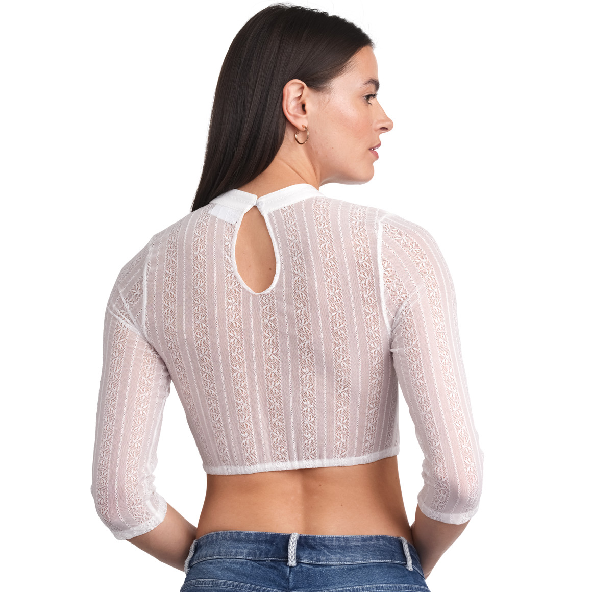 Damen Dirndl-Bluse in Unifarben weiss