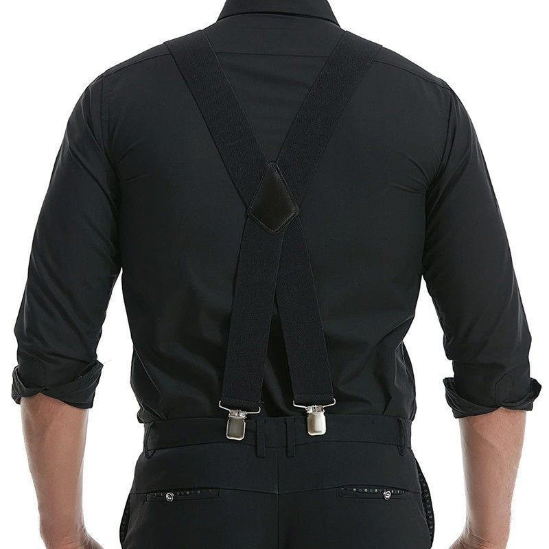 (100cm) Elastische Hosenträger Anti-Rutsch Suspenders mit Clip Verschluss - Schwarz