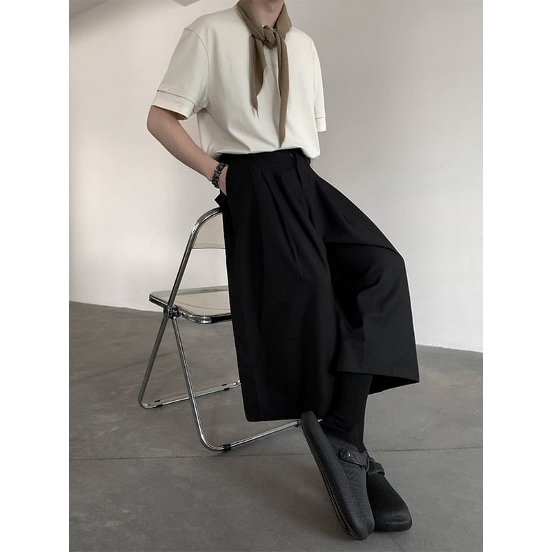Freehop - Hoge taille effen capri broek met wijde pijpen