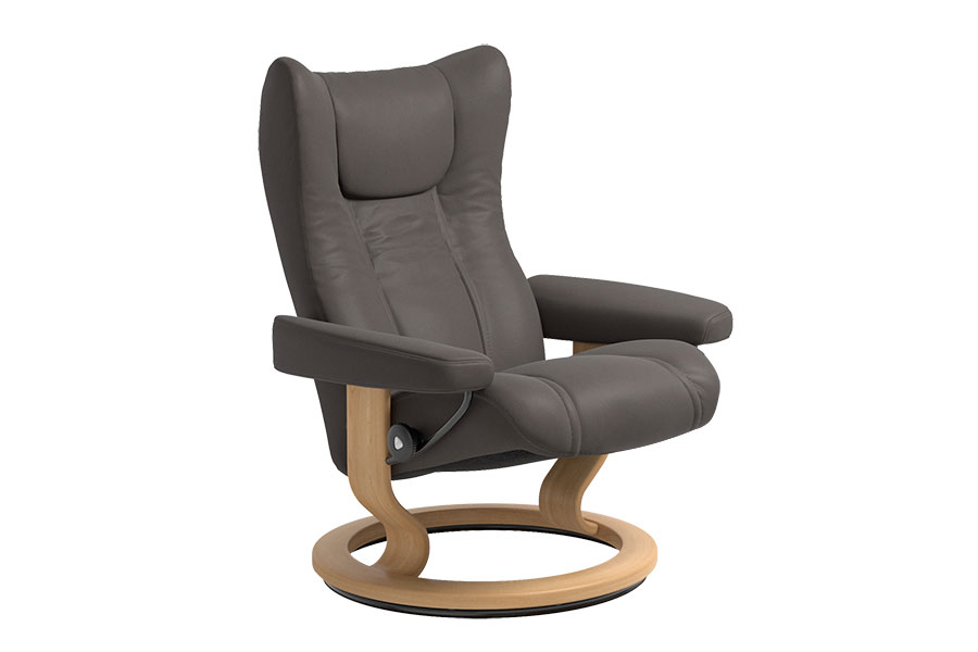 Wing lenestol Hud Batick Grey med Classic understell. Medium. Uten krakk