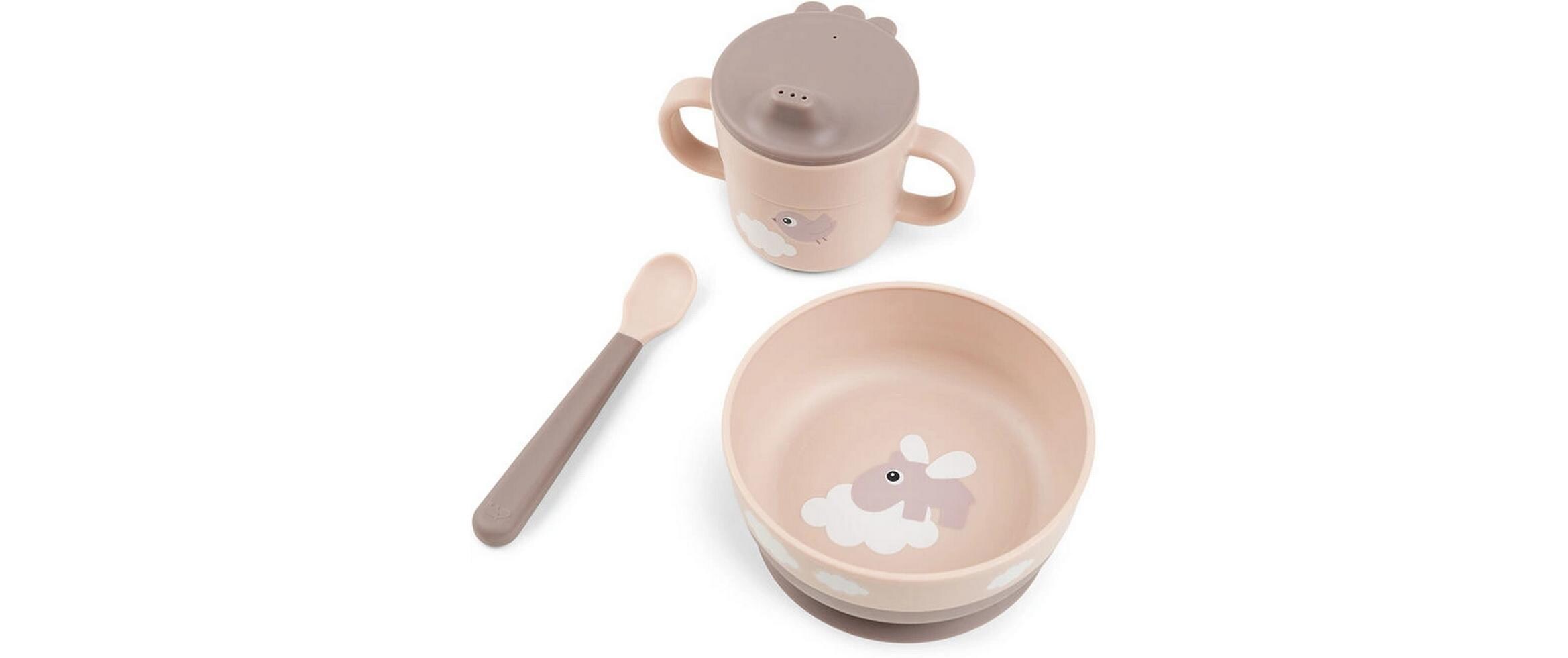 Kindergeschirrset Foodie first meal Happy Clouds RosaFirst-Meal Set mit Saugfuss