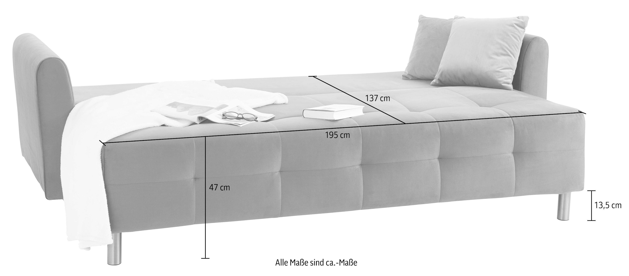 INOSIGN Schlafsofa »Nordic« mit Federkern und Metallbeinen, Steppung im Sitzbereich