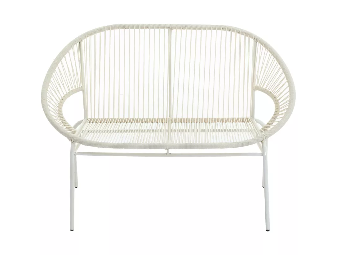 Salon de jardin en fils de résine tressés : 2 fauteuils, un banc et une table - Blanc - ALIOS III de MYLIA