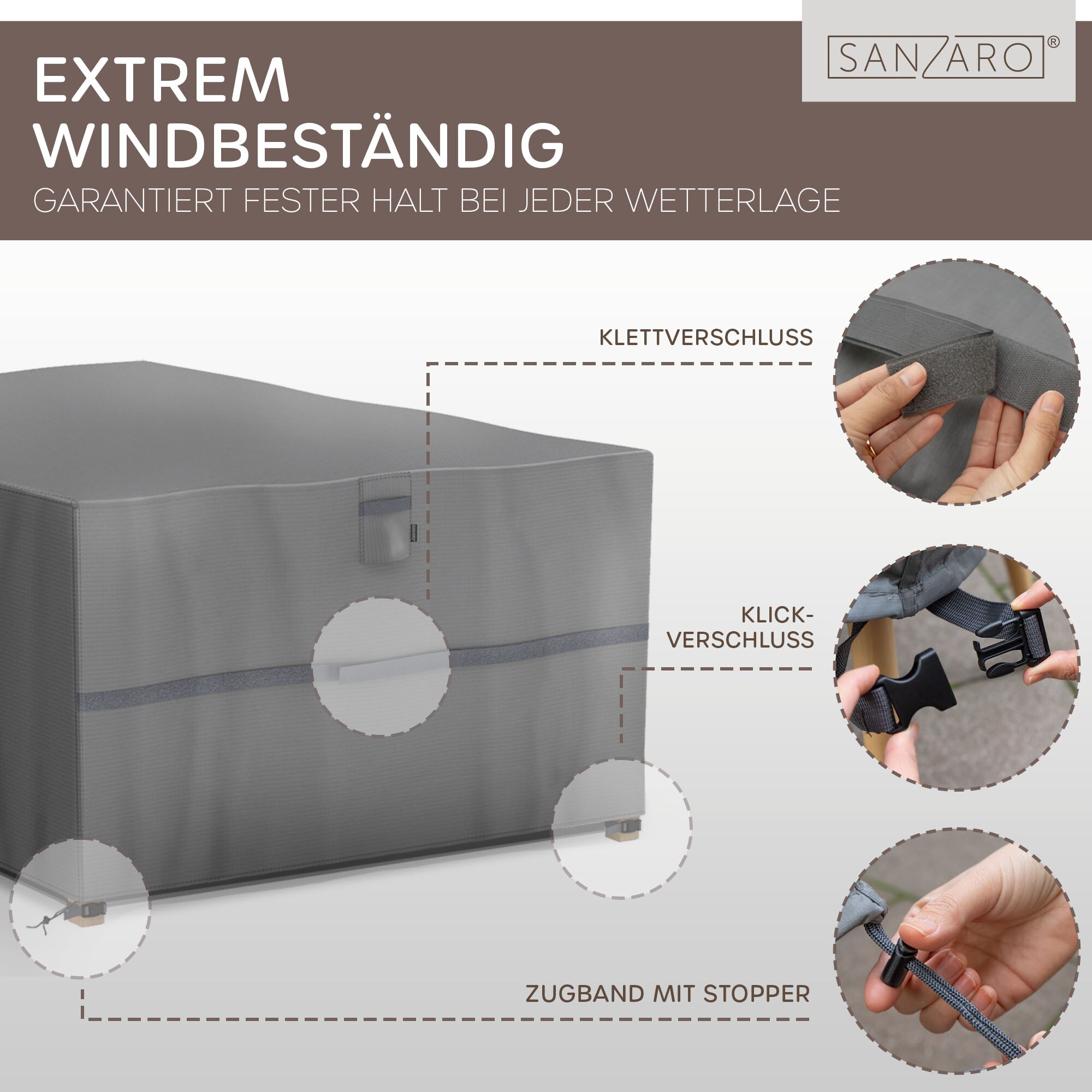 SANZARO Abdeckung winterfest Sitzgruppe Schutzhülle Abdeckhaube 600D |200 x 160 x 80 cm200 x 160 x 80 cm (BxTxH)