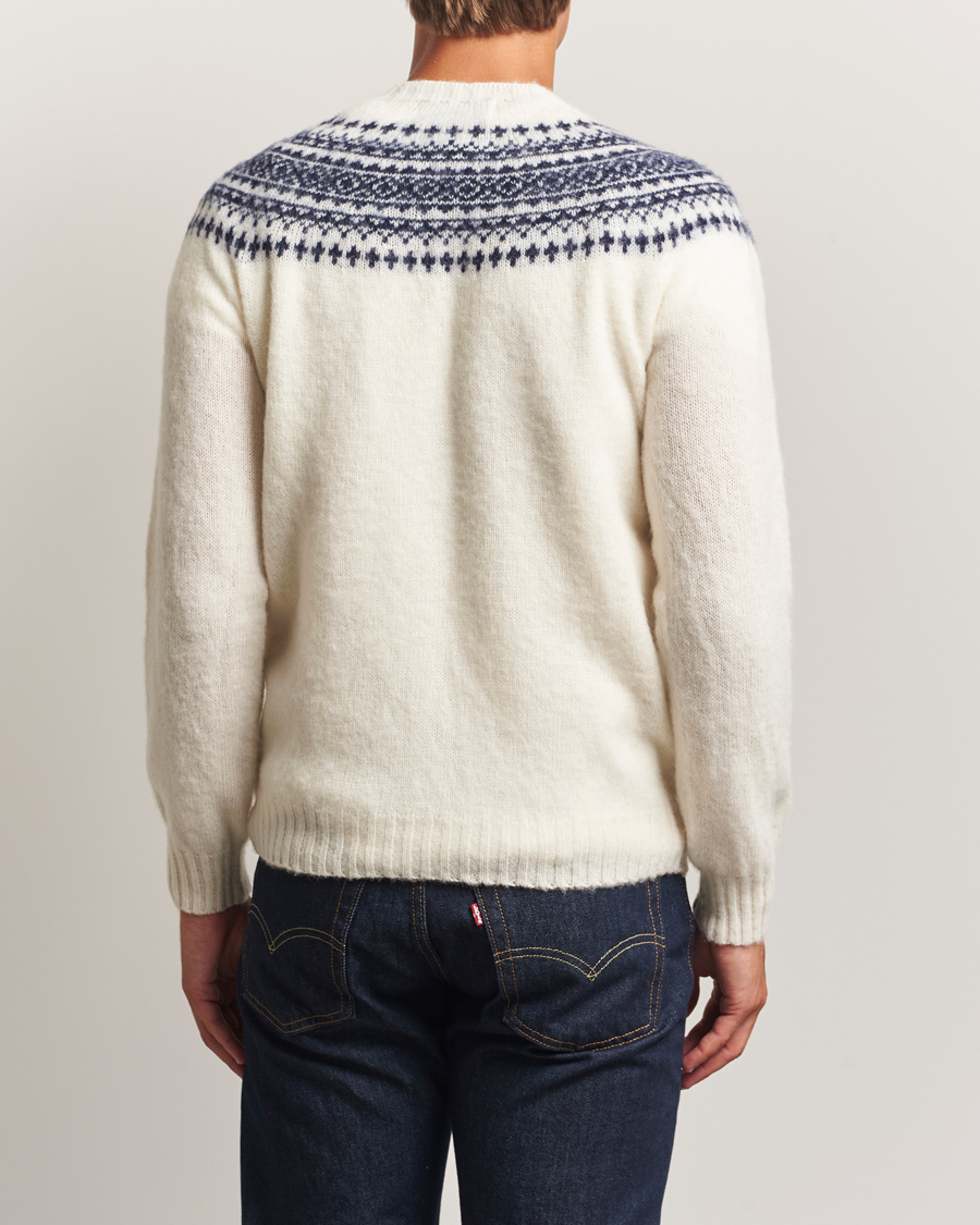 Harley Of Scotland Brushed Supersoft Lambswool Yolk Fairisle White