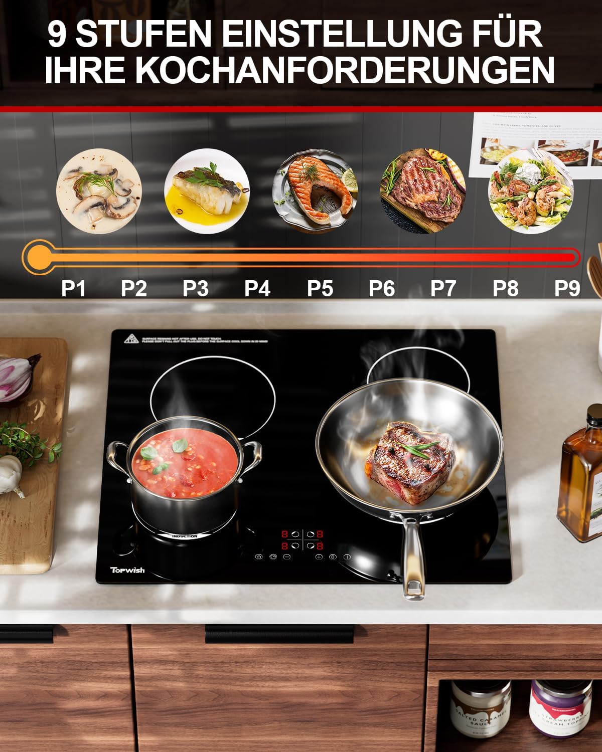 Induktionskochfeld 60cm, Induktions Herdplatte mit 4 FlexInduction Zonen, Induktions Kochplatten, Induktionsfeld & Kochfeld mit Induktion, Timer Funktion & PowerBoost