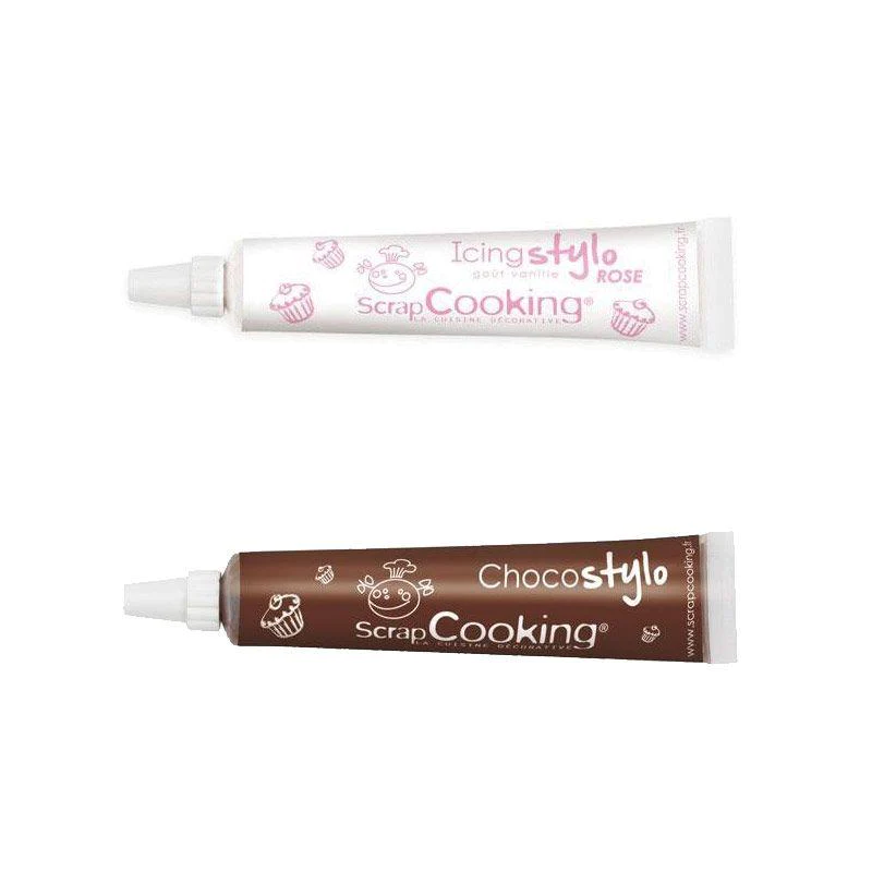 Stylo chocolat + Stylo glaçage rose goût vanille Scrapcooking
