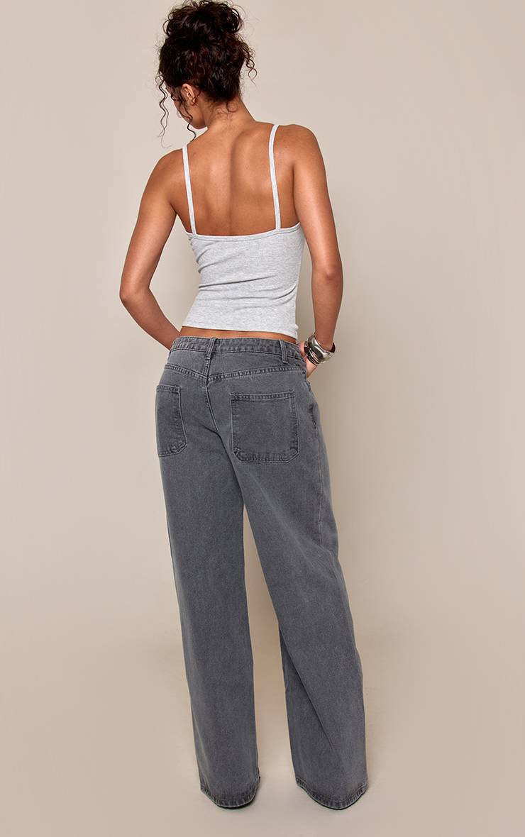 Washed Grey Jean Large À Détails Boutonnés
