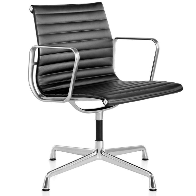 Vitra EA 104 stoel leder nero, onderstel verchroomd