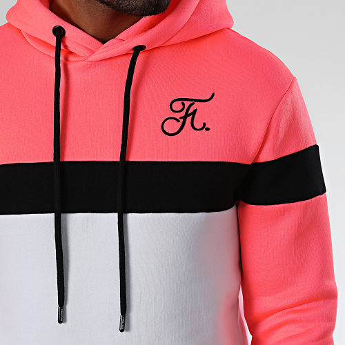 Sweat Capuche Tricolore Avec Broderie 1026 Blanc Rose Fluo