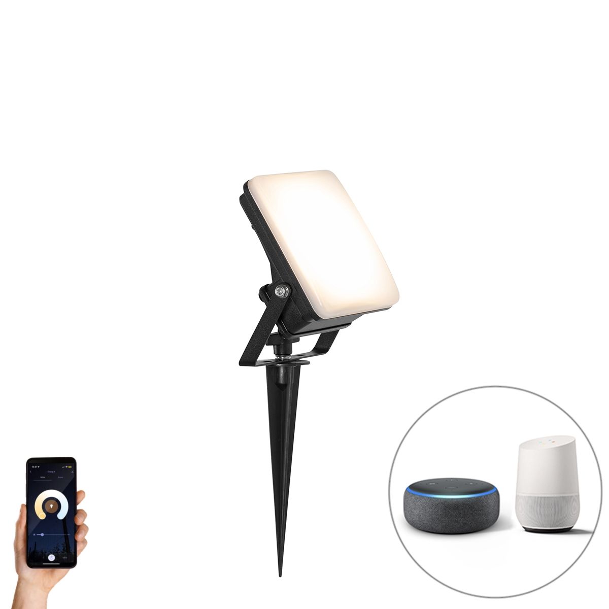 Smart straler zwart 12,8 cm incl. LED IP65 met grondpin - Ruud
