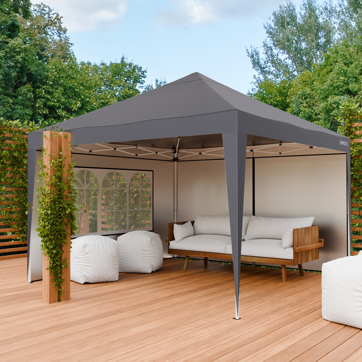 24MOVE® Pavillon Santos 3x3m Pop-Up UV-Schutz 50+ Wasserdicht & winterfest mit Tasche faltbar & stabil, für Camping & Garten Faltpavillon - Partyzelt Grau