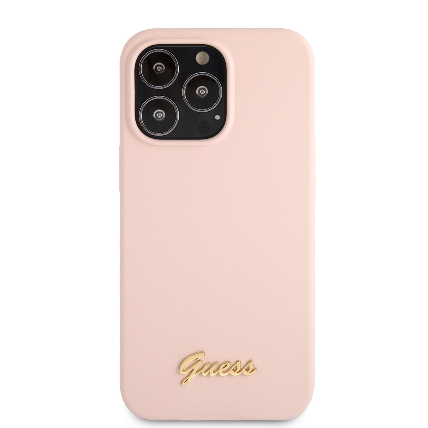 iPhone 13 Pro MagSafe Silikon Hardcase Hülle Vintage Script (GUHMP13LLSLMGLP) - Rosa / Gold