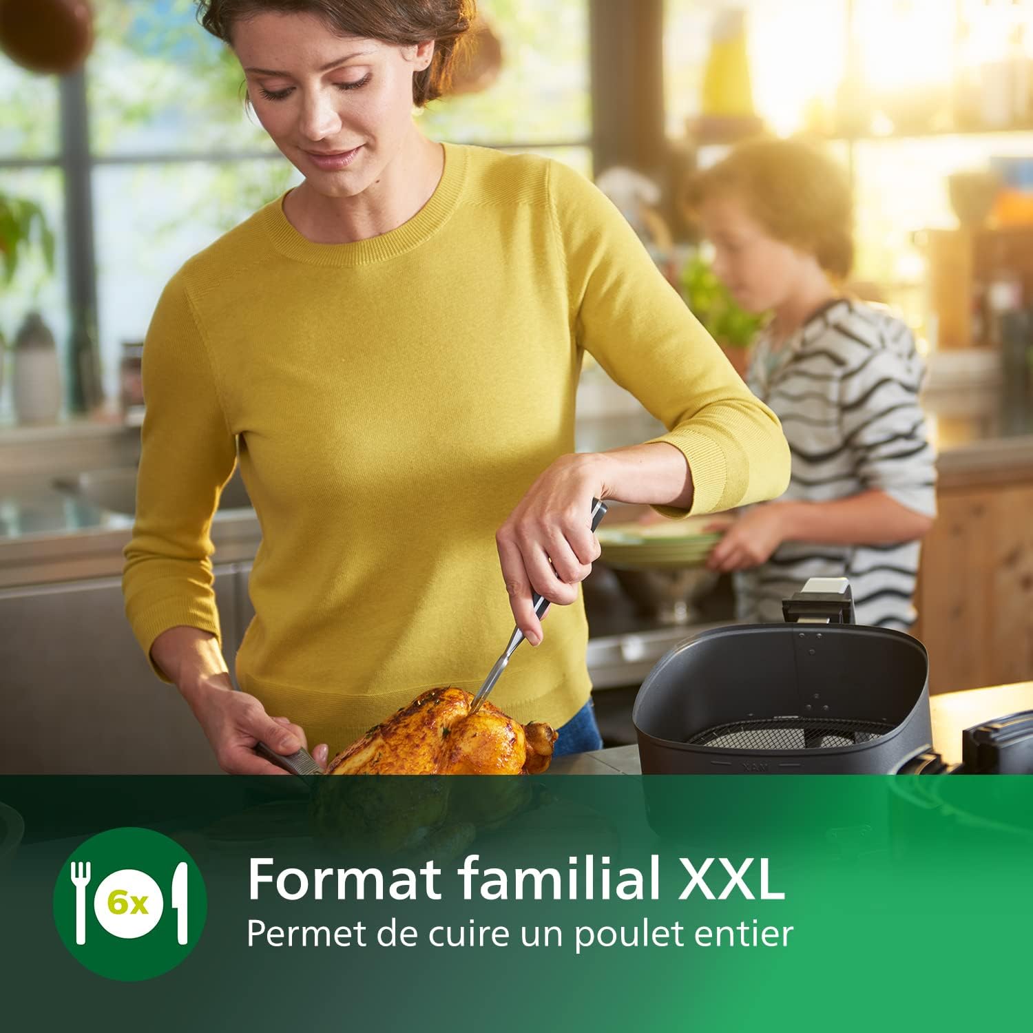 Philips Premium Airfryer XXL - 7.3 L, Friteuse Sans Huile, Technologie Rapid Air et Élimine Graisses, Séparateur Inclus, HomeID-App Recipes (HD9762/90)