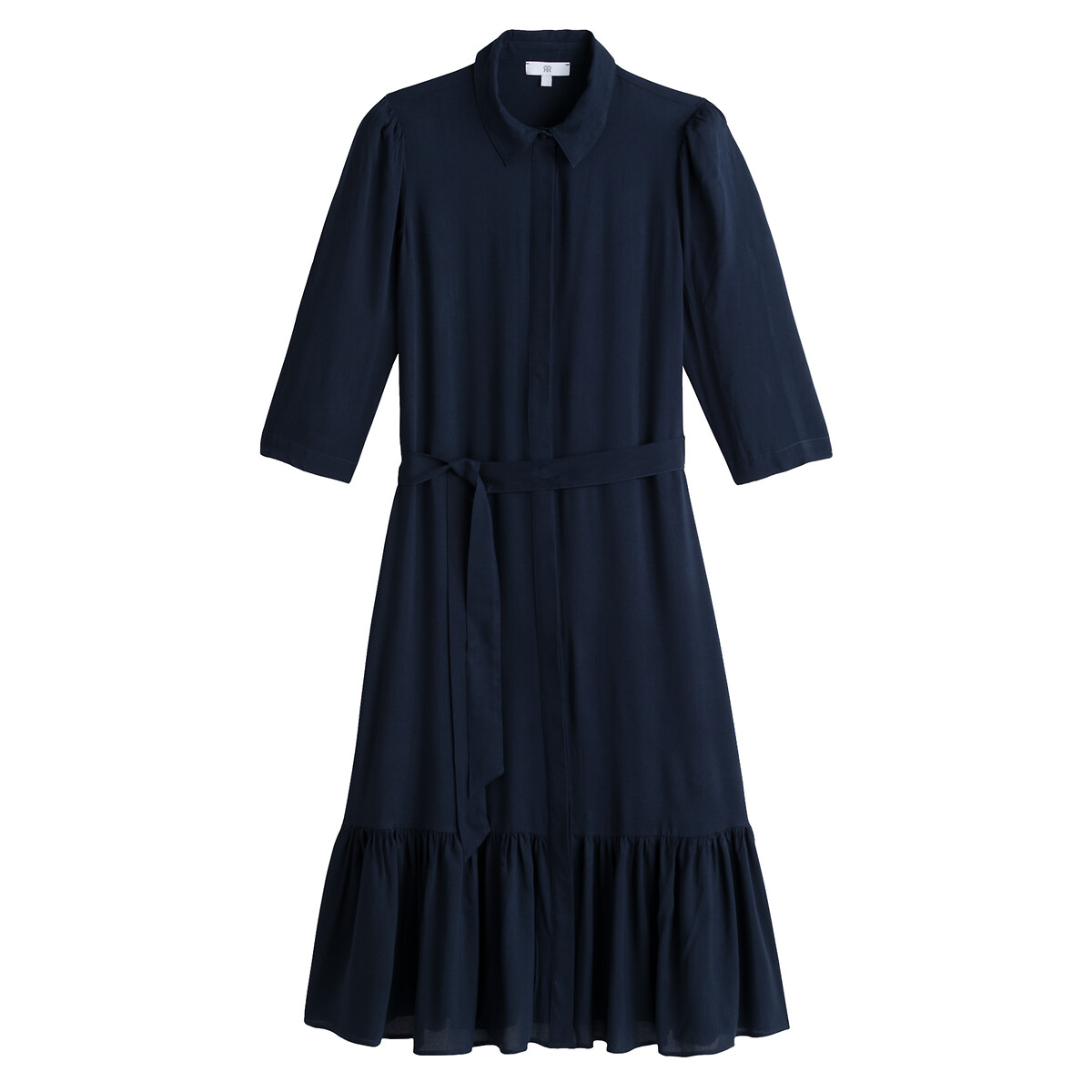 COLEÇÃO LA REDOUTE<br>Vestido camisa longo com babado na barra