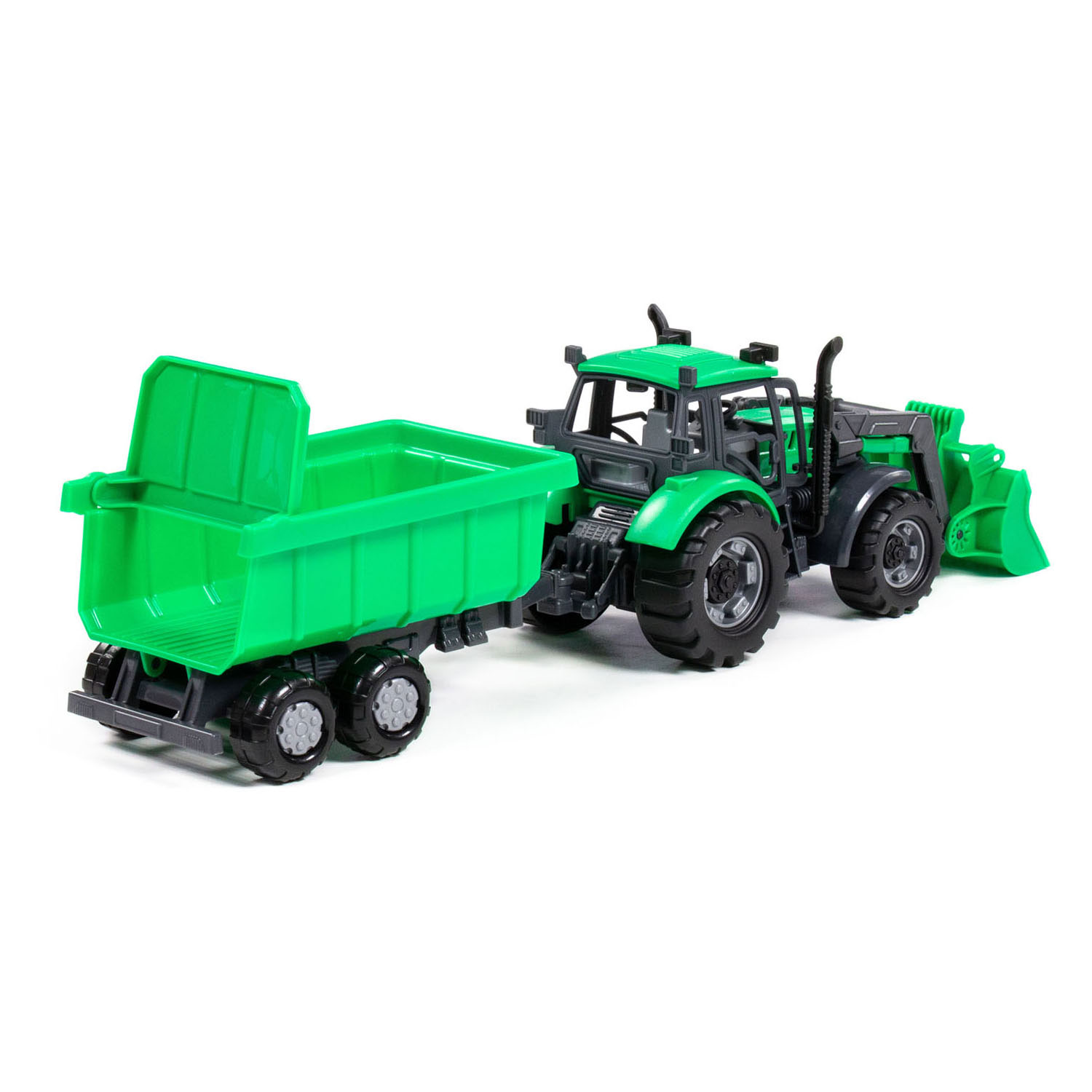 Cavallino Tractor met Lader en Aanhang Kiepwagen Groen,Schaal 1:32