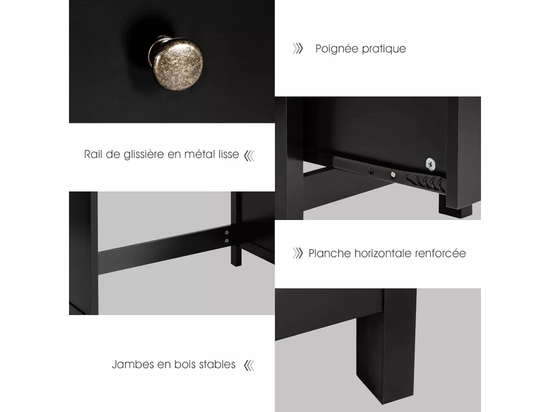 Bureau d'Ordinateur, Table de Bureau avec 3 Tiroirs de Rangement, Bureau d'Écriture, Table d'Étude, Postes de Travail pour Chambre, Bureau, 50 x 120 x 75 cm (Noir)