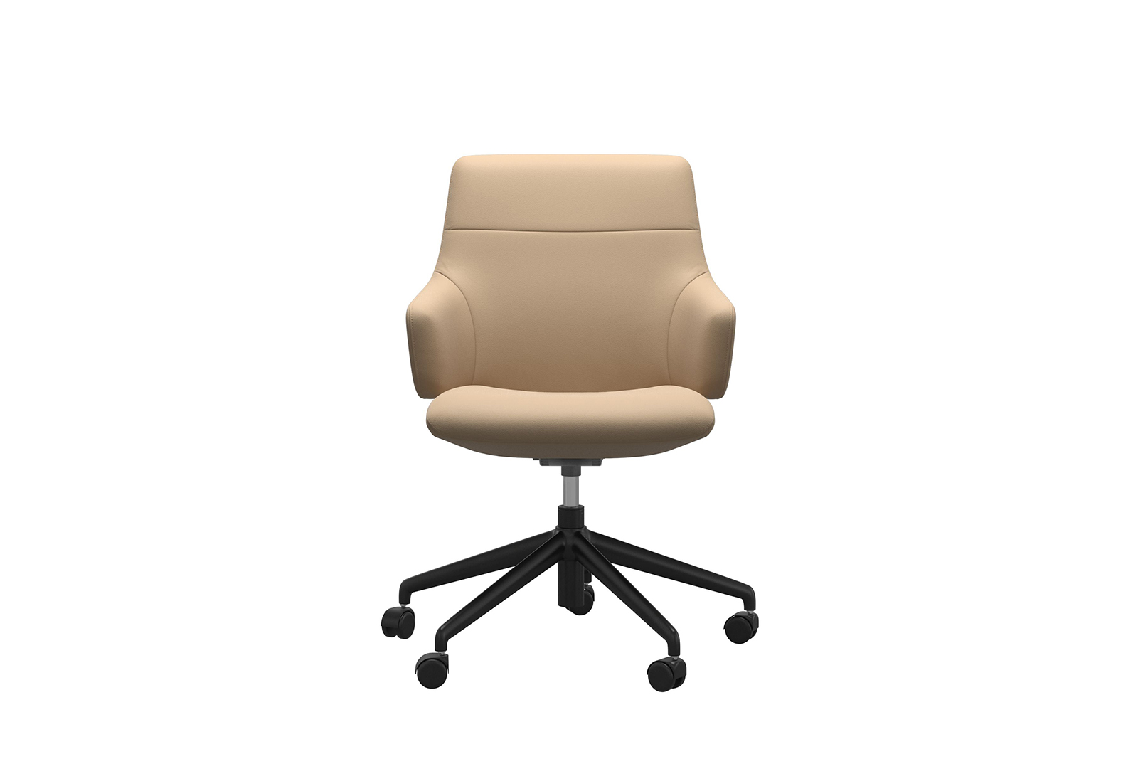 Chilli kontorstol Lav stol i hud Paloma Beige med arm og matt sort understell