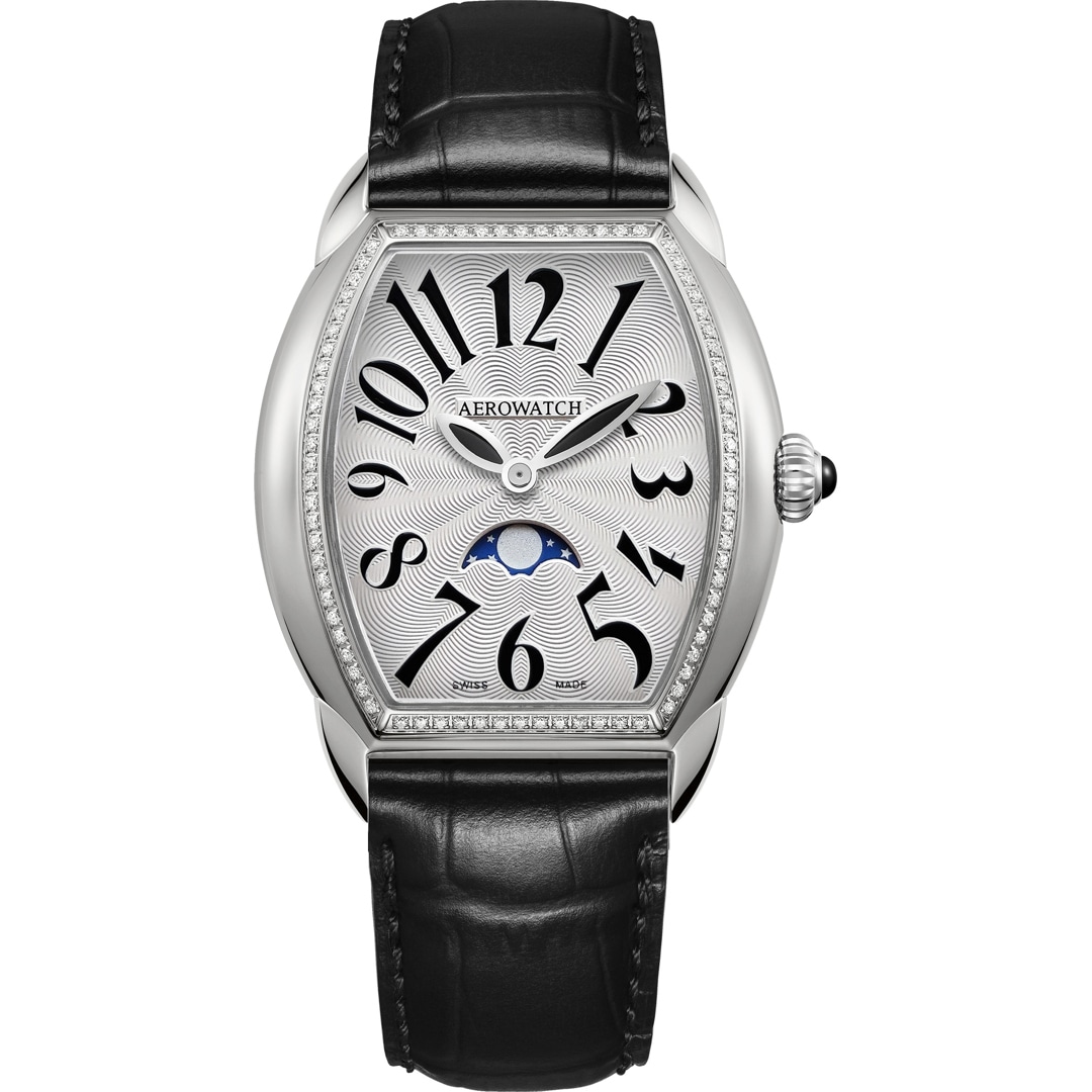 Aerowatch Streamline Lady Moon Phase Diamonds Leder schwarz