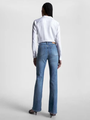 Calça jeans desbotada de cintura alta e corte bootcut