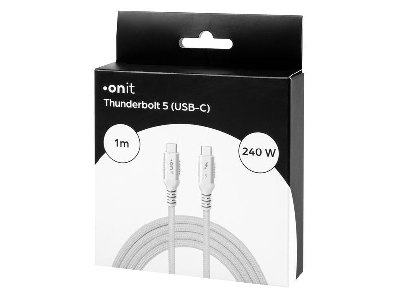 onit Thunderbolt-5-Kabel USB C - USB C 1 m, Weiss Verbindungskabel mit geflochtener Nylonummantelung