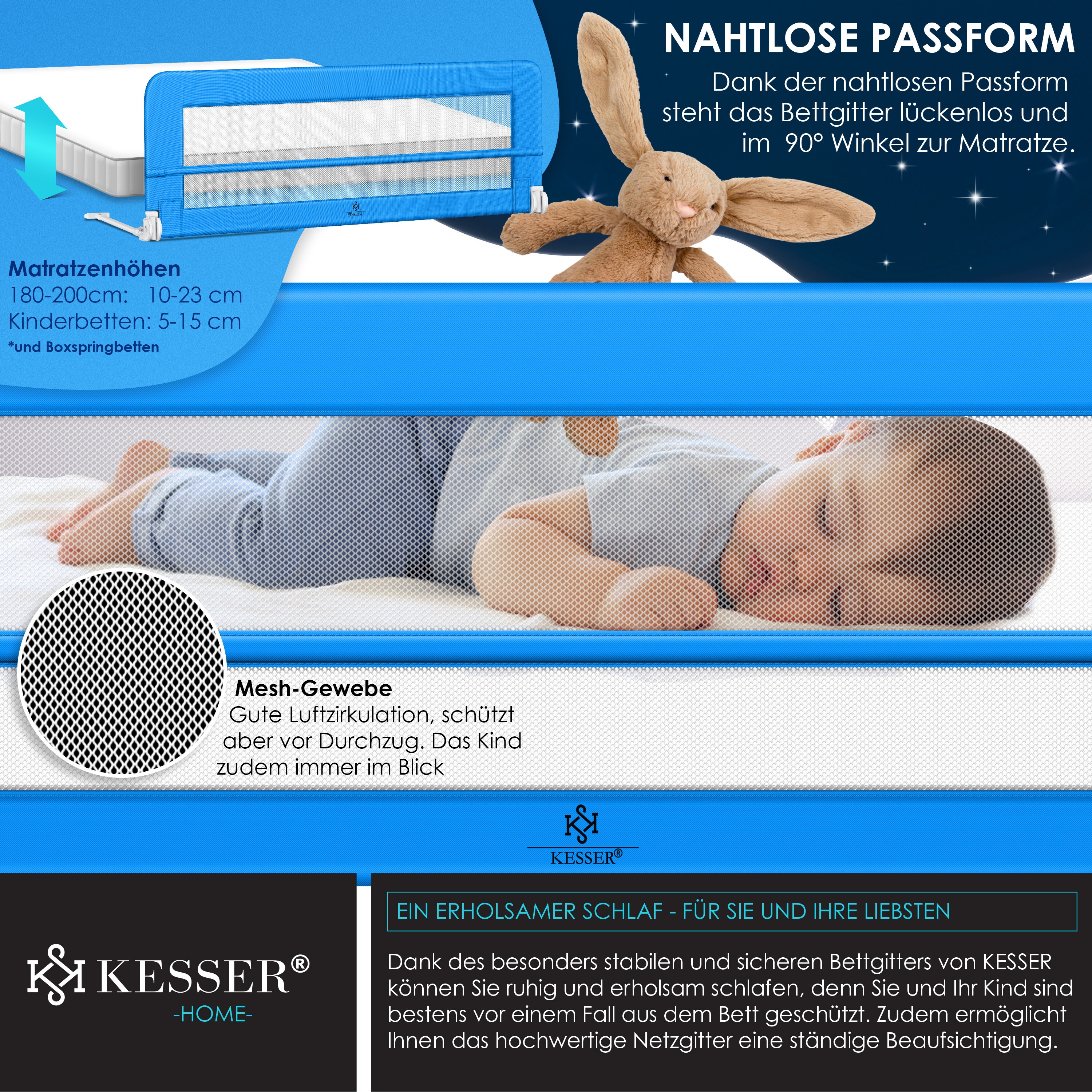KESSER® Bettgitter Bettschutzgitter Kinderbettgitter für Kinder Babybettgitter Kinderbettschutzgitter
