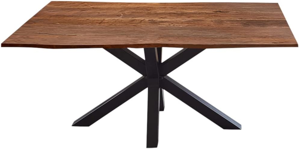 SAM Esszimmertisch 120x80cm Quincy, echte Baumkante, Akazienholz nussbaumfarben, massiver Baumkantentisch mit Spider-Gestell Mattschwarz, Tischplatte 26 mm