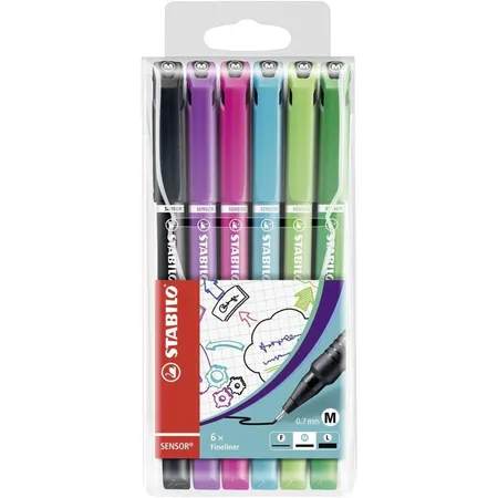 Fineliner mit gefederter Spitze - STABILO SENSOR M - medium - 6er Pack - mit 6 verschiedenen Farben