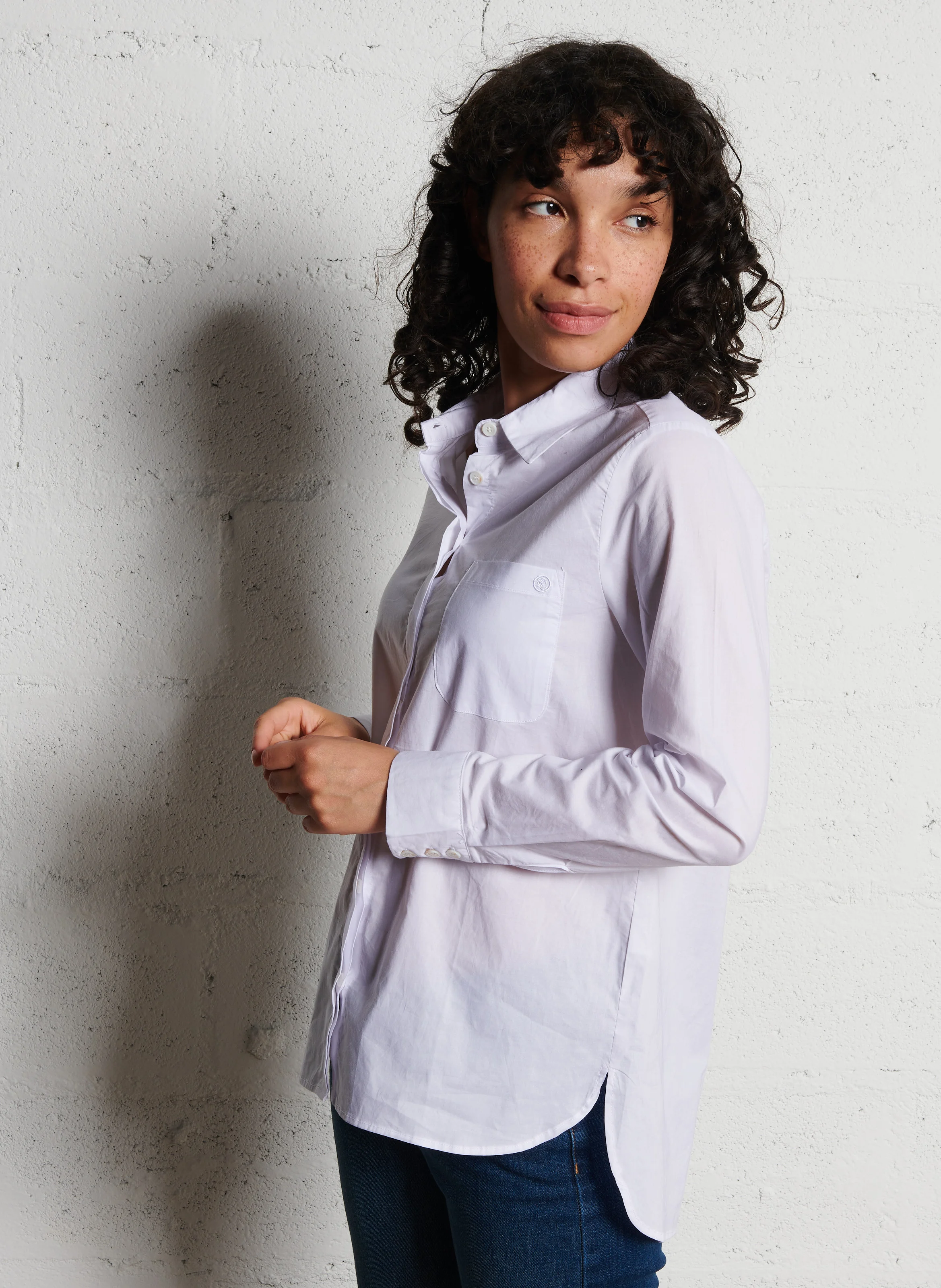 CARLI - Chemise col classique droite en coton | Blanc