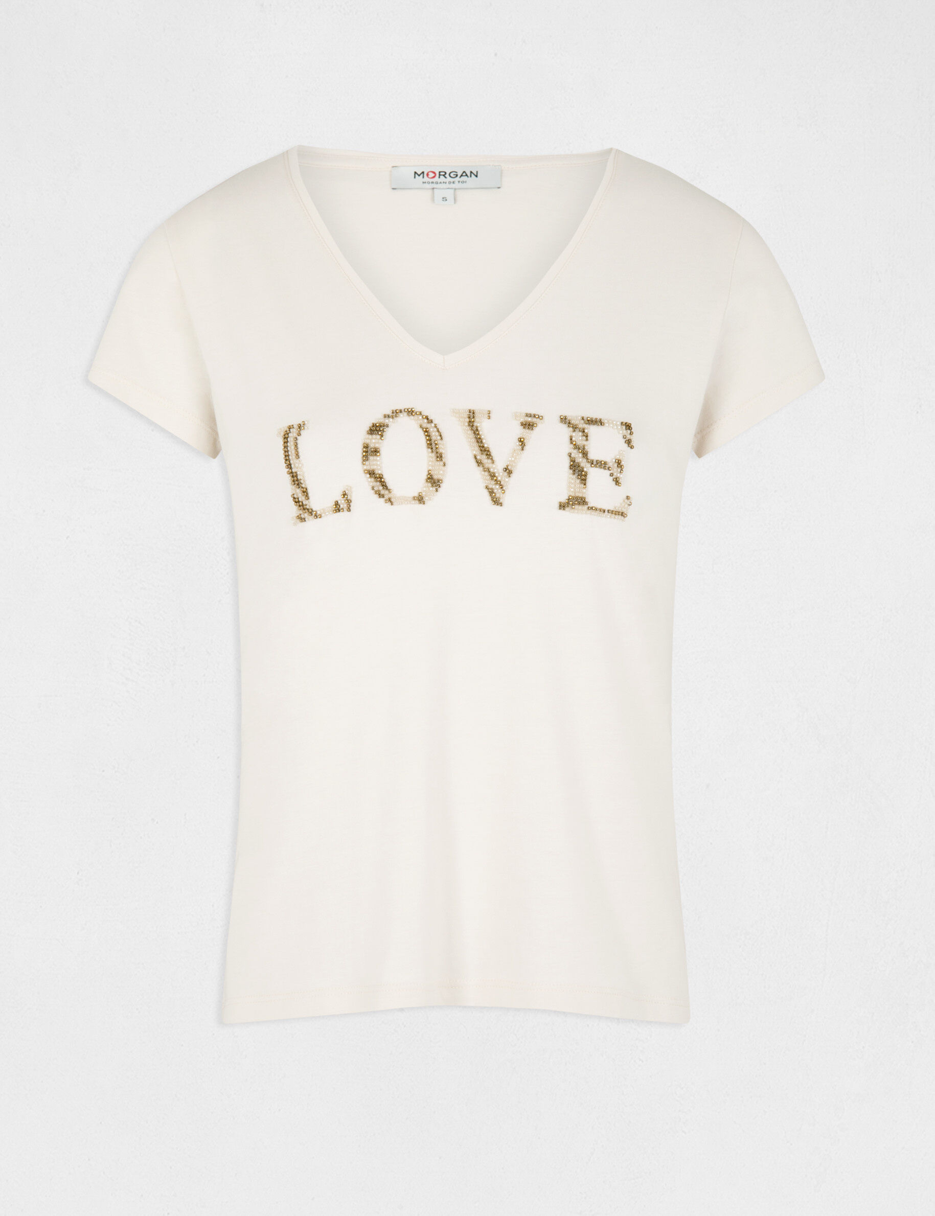 T-shirt à manches courtes ivoire femme - ivoire