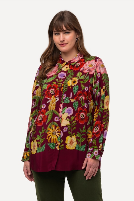Hemdbluse, Blüten, Hemdkragen, Langarm