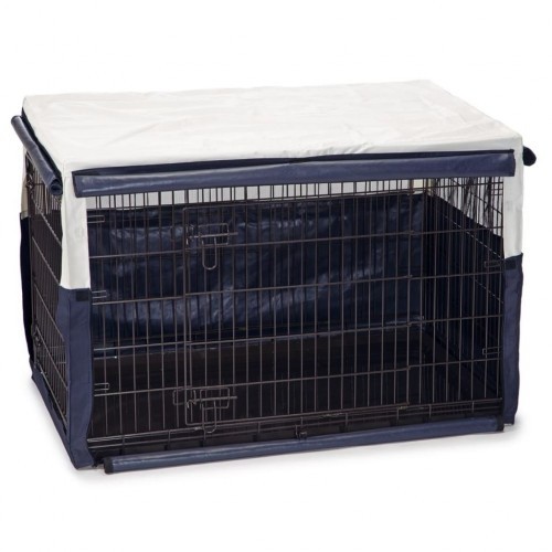Capa azul para caixa de transporte de cães