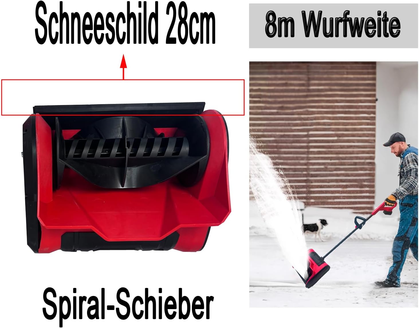 Hooha Akku-Schneefräse Kein Benzingeruch Handlich Leicht zu warten Abnehmbar Schneefräsen Kabellose Snow Removal Shovel | 8m Wurfweite | Arbeitsbreite 32 cm | Schneehöhe 15cm | 21V 2.0Ah x 2 Akkus