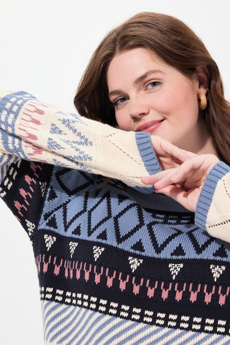 Pullover, Fair Isle, Rundhals, Langarm, Biobaumwolle