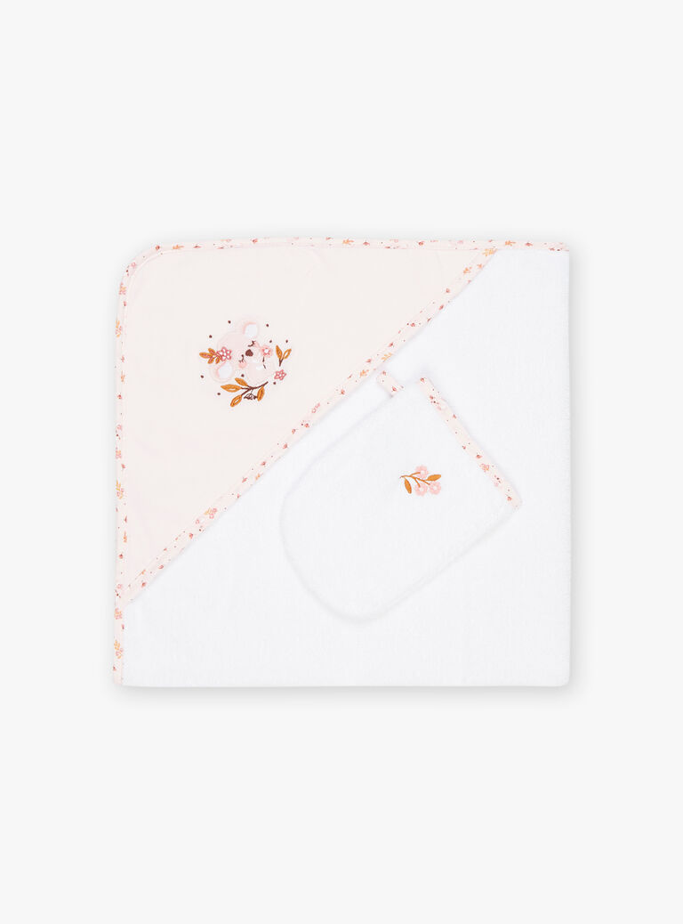 Pointe éponge et gant de toilette écrus à fleurs