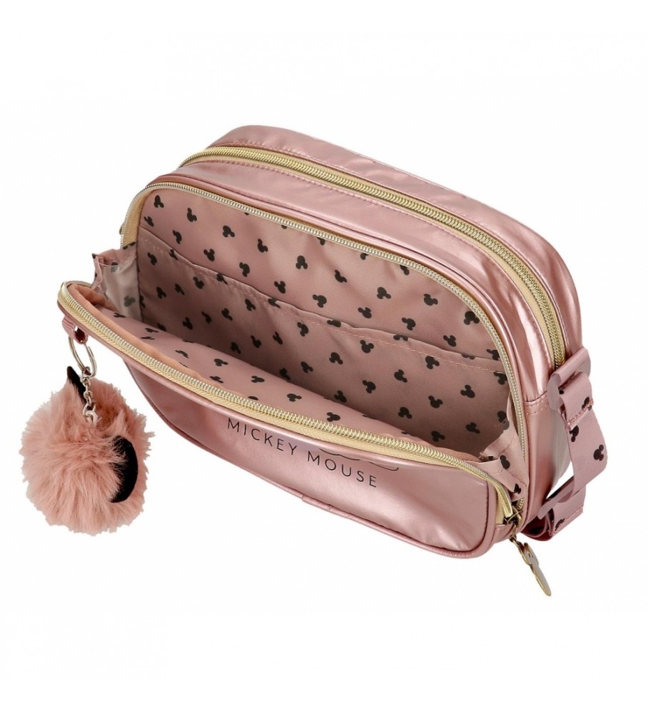 Bolsa de ombro Joumma Bags Mickey Outline com dois compartimentos, rosa.