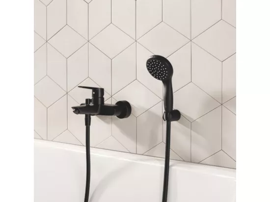 Support mural pour douchette GROHE Vitalio noir mat + nettoyant GrohClean