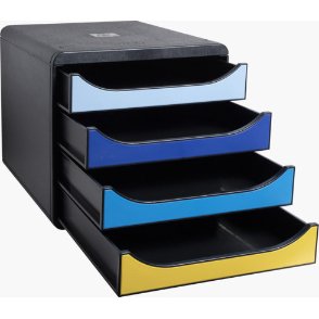 Module classement exacompta big box bee blue polystyrene  monobloc 4 tiroirs a4+        superposable ultra rigide