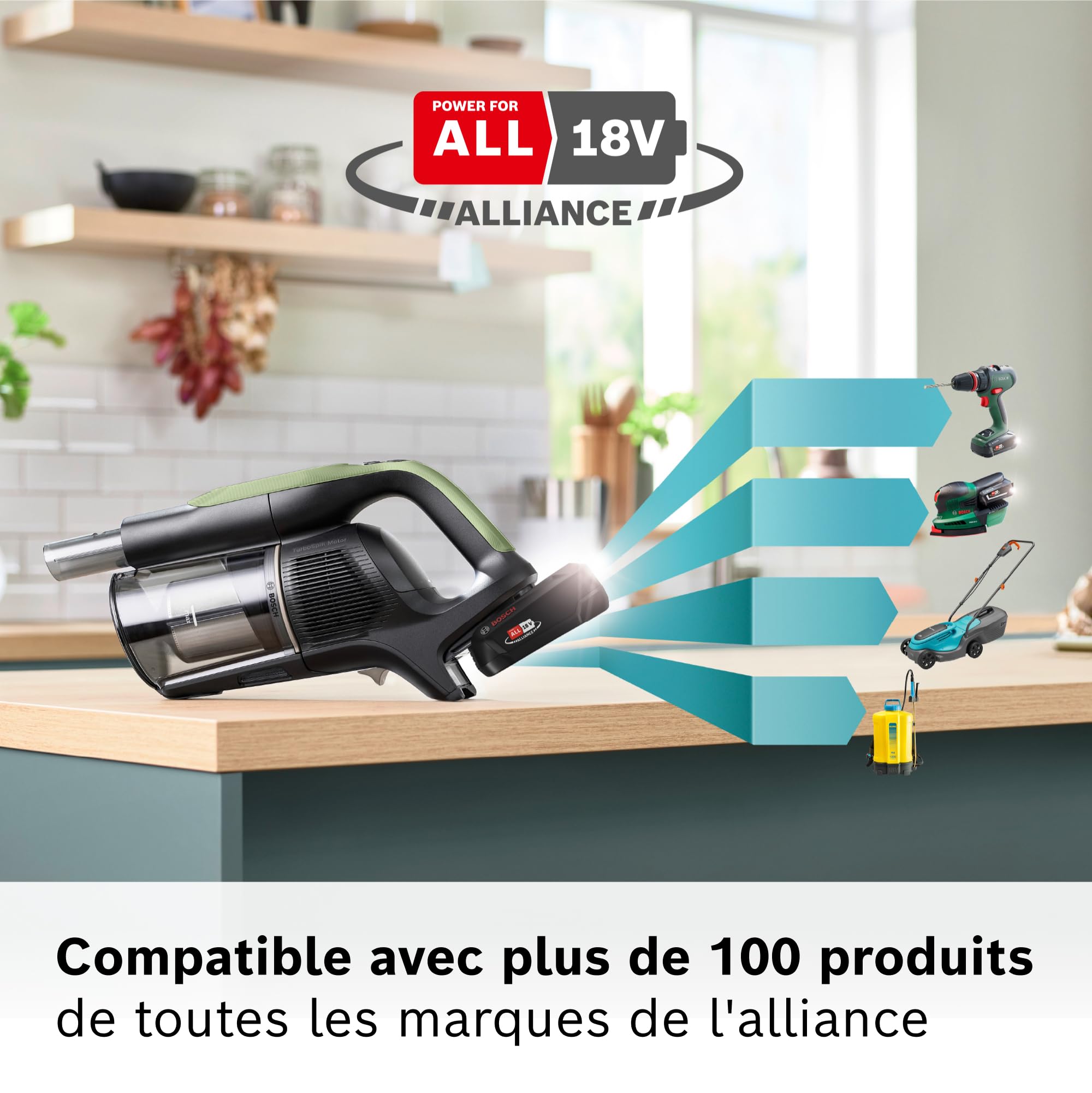 Bosch, aspirateur Balai sans Fil, Unlimited 9, Batterie 3.0 Ah, Technologie MicroClean, bac à poussières Facile à Vider, éclairage LED, Vert, BBS921TB