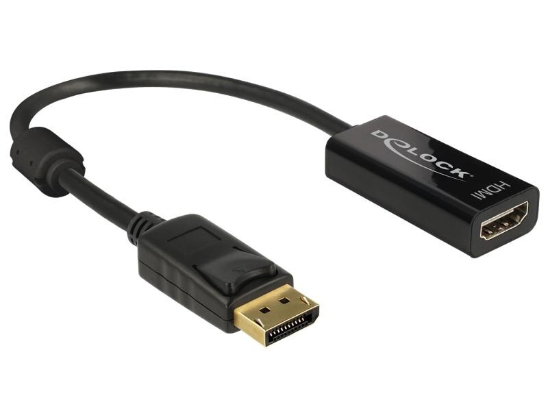Delock Adapter DisplayPort - HDMI passiv, 4K/30Hz, schwarz Delock Adapter DisplayPort 1.2 Stecker > HDMI Buchse 4K Passiv schwarz