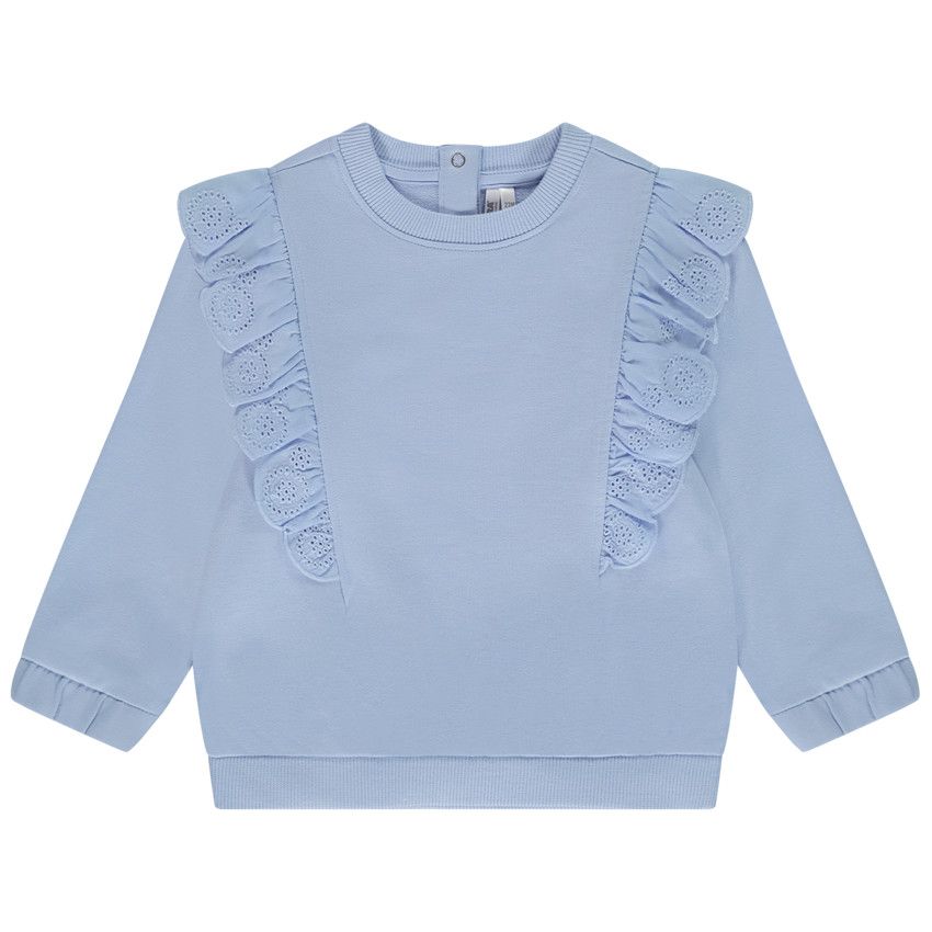 Sweat molleton avec broderie anglaise pour bébé fille - Bleu